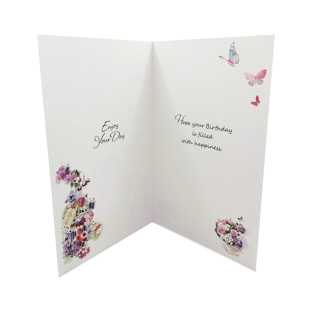 100th Birthday Card for Her - 'Butterfly & Birdcage'