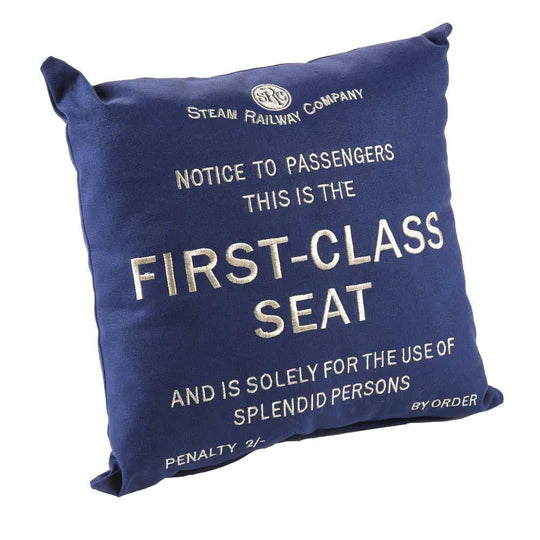 First Class Seat Blue Canvas Railway Gift Cushion