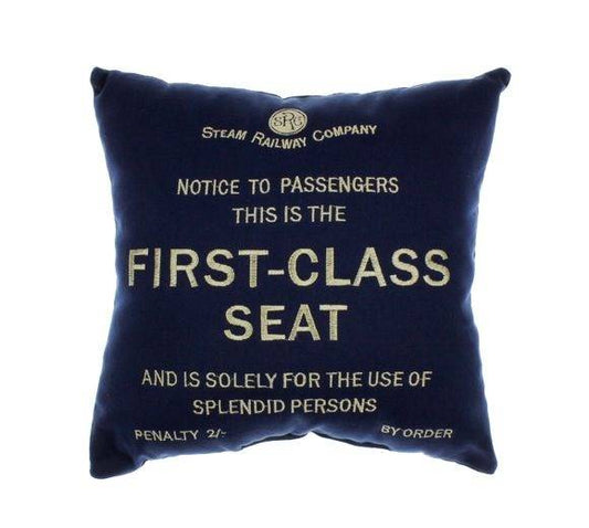 First Class Seat Blue Canvas Railway Gift Cushion