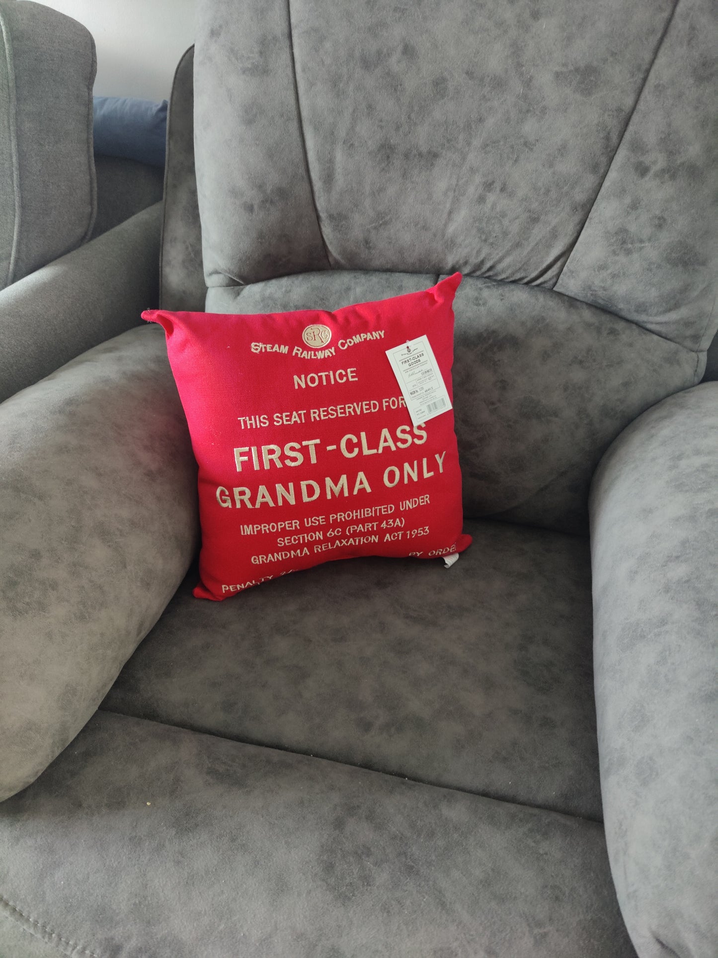 First Class Grandma Red Canvas Railway Gift Cushion
