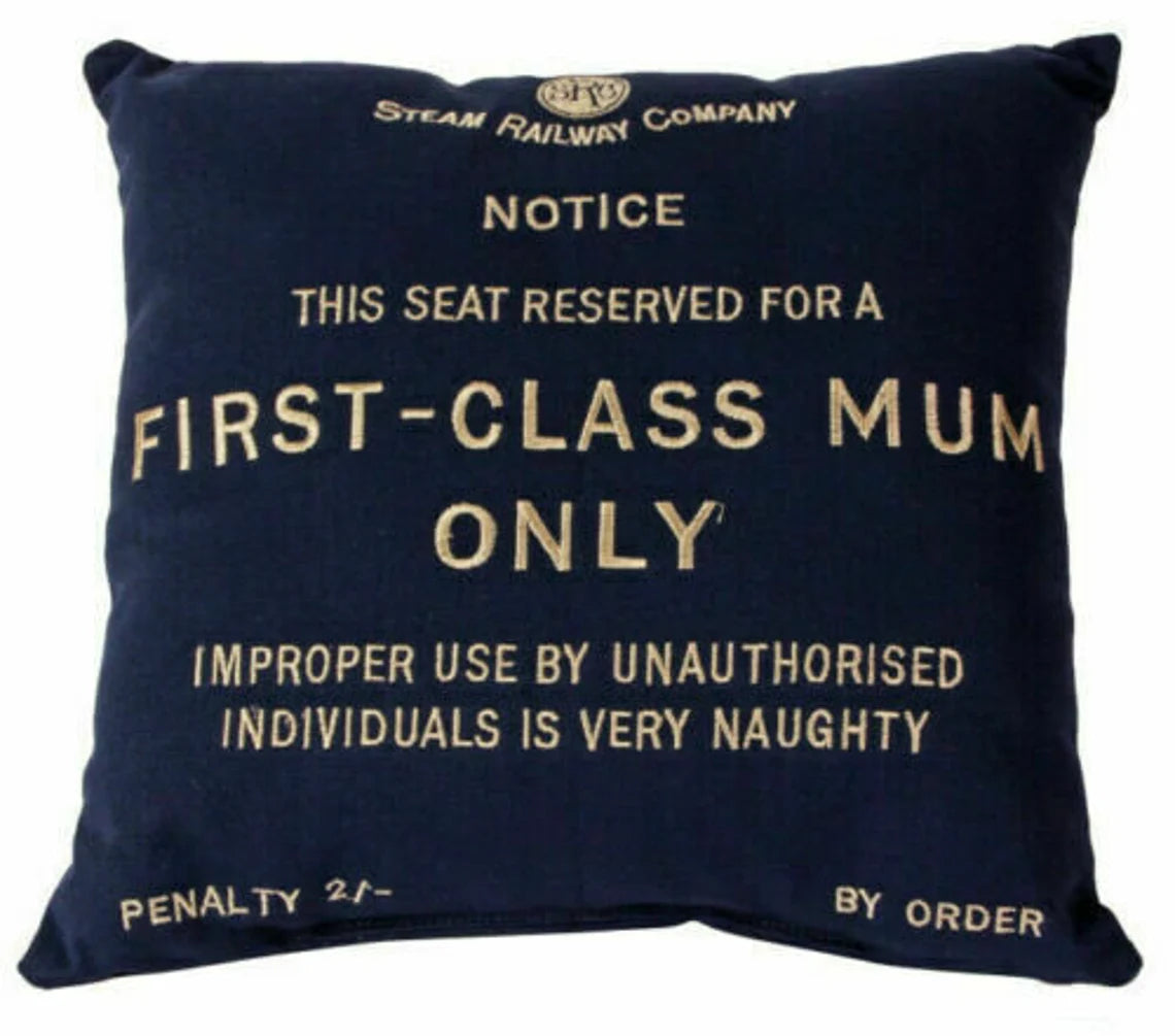 First Class Mum Blue Canvas Railway Gift Cushion