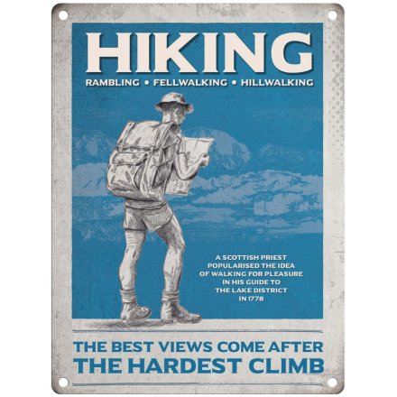 Small Blue Hiking Metal Sign - 8" x 6"