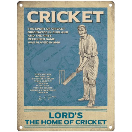 Small Blue Cricket Metal Sign - 8" x 6"